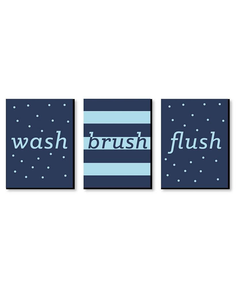 Boy - Blue & Navy - Wall Art - 7.5 x 10 in - Set of 3 Signs - Wash, Brush, Flush