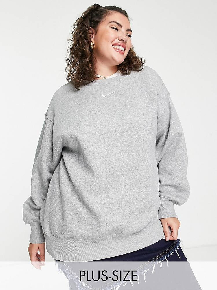 Nike Plus – Oversize-Sweatshirt in Grau und Segelweiß mit kleinem Swoosh-Logo und Rundhalsausschnitt