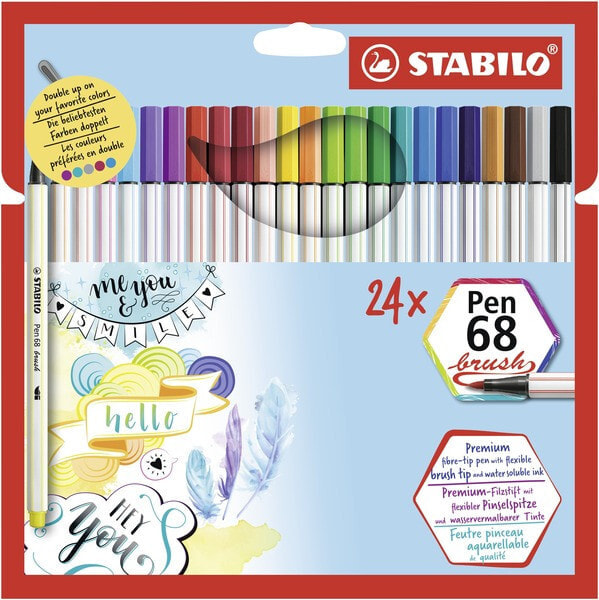 STABILO Pen 68 brush фломастер Разноцветный 24 шт 568/24-211