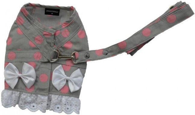 DoggyDolly Gray polka dot vest with bows and lanyard, gray size M