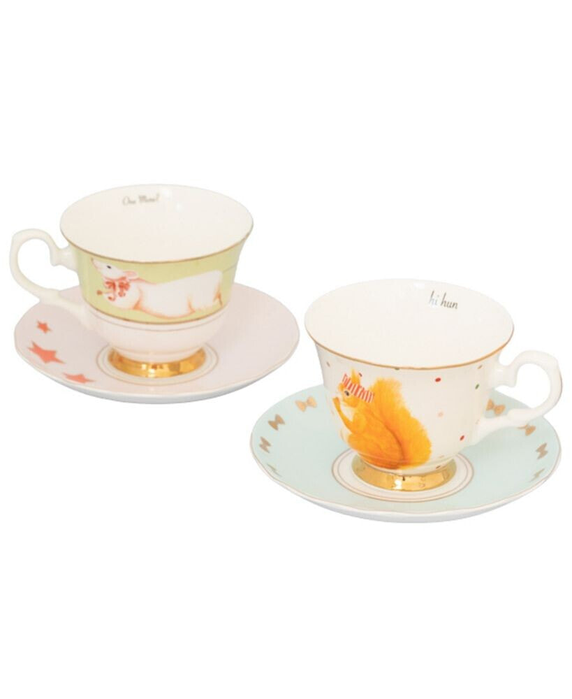 Yvonne Ellen mouse and Squirrel Cup and Saucer, Set of 2