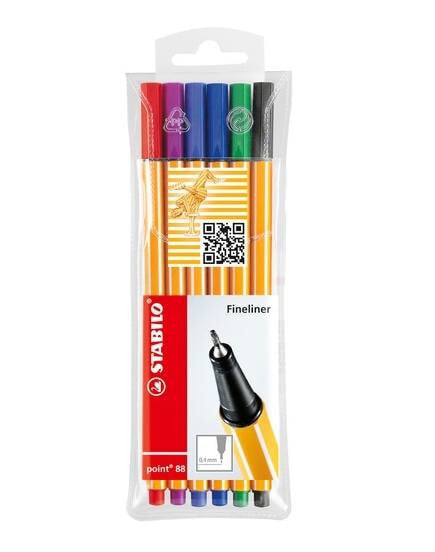 STABILO Point 88 капиллярная ручка Черный, Синий, Зеленый, Лиловый, Красный, Фиолетовый 6 шт 88/6