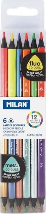 Milan Kredki Bicolor fluo/metalizowane 12 kolorów MILAN