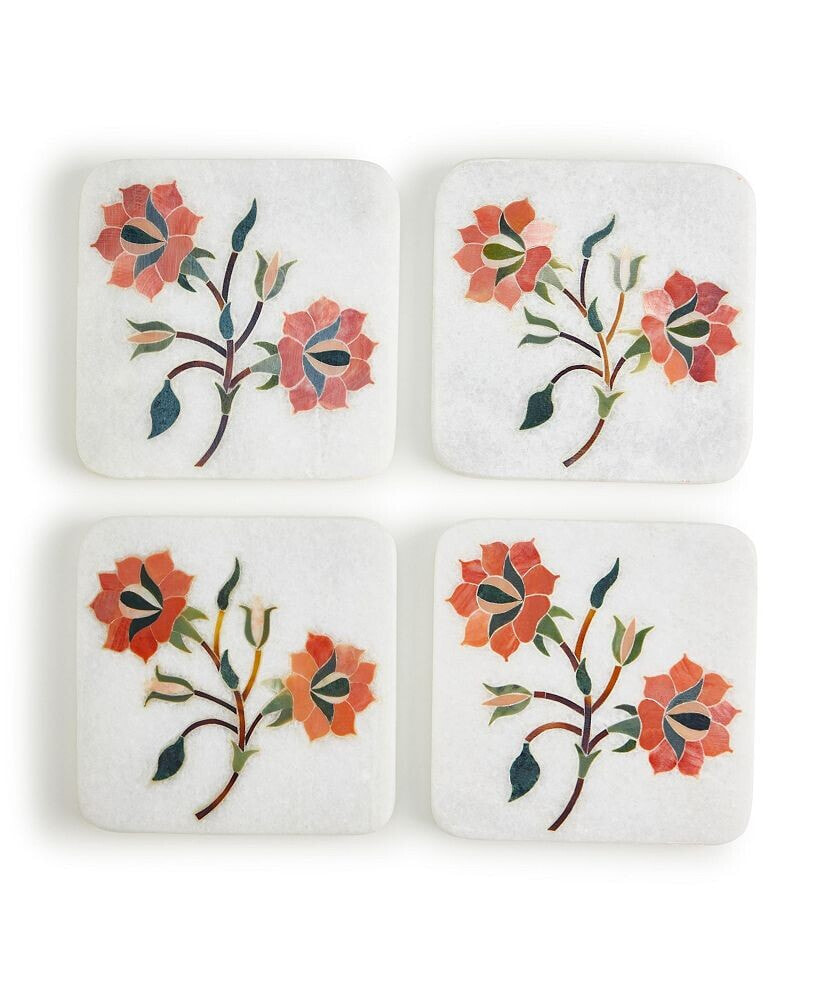 Gauri Kohli oriental Bloom Marble Coasters, Set of 4