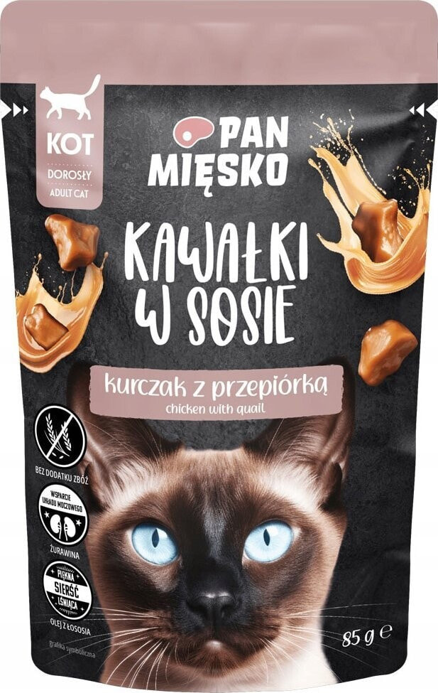 Pan Mięsko PAN MIĘSKO Kawałki w sosie Kurczak z przepiórką (dorosły) - Karma mokra dla kota - 85g