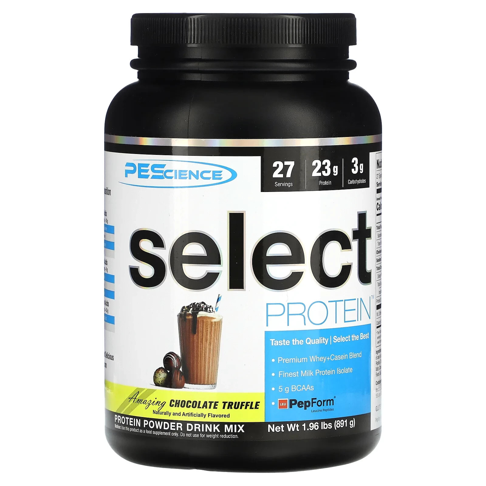 PEScience, Select Protein, протеиновая порошковая смесь для приготовления напитков, шоколадный трюфель, 891 г (1,96 фунта)