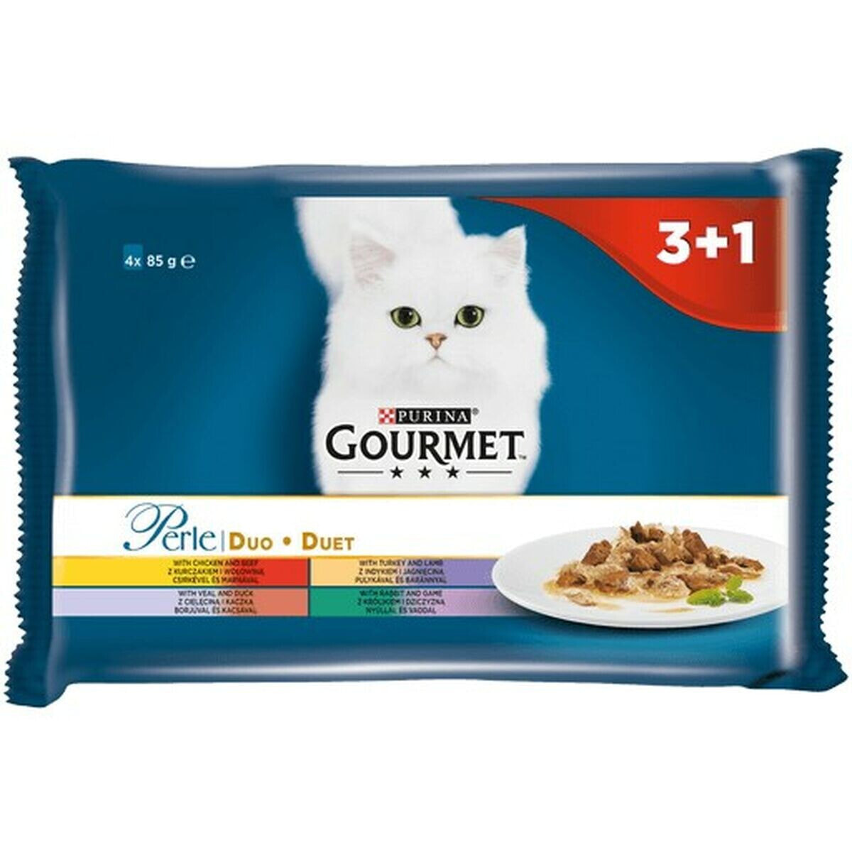 Cat food Purina Chicken Veal Lamb Duck Wild Boar Rabbit 4 x 85 g