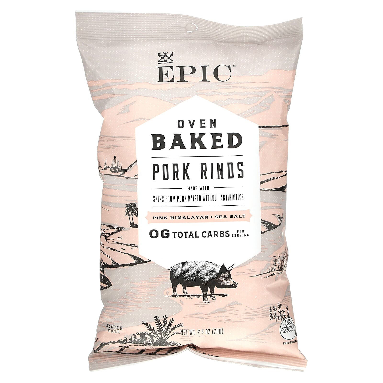 Эпик Бар, запеченные в духовке свиные шкурки, розовая гималайская и морская соль, 70 г (2,5 унции)