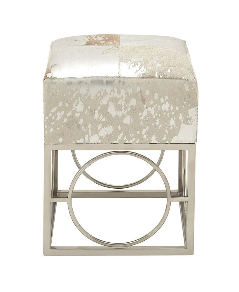 Rosemary Lane leather Handmade Stool with Foil Paint, 16