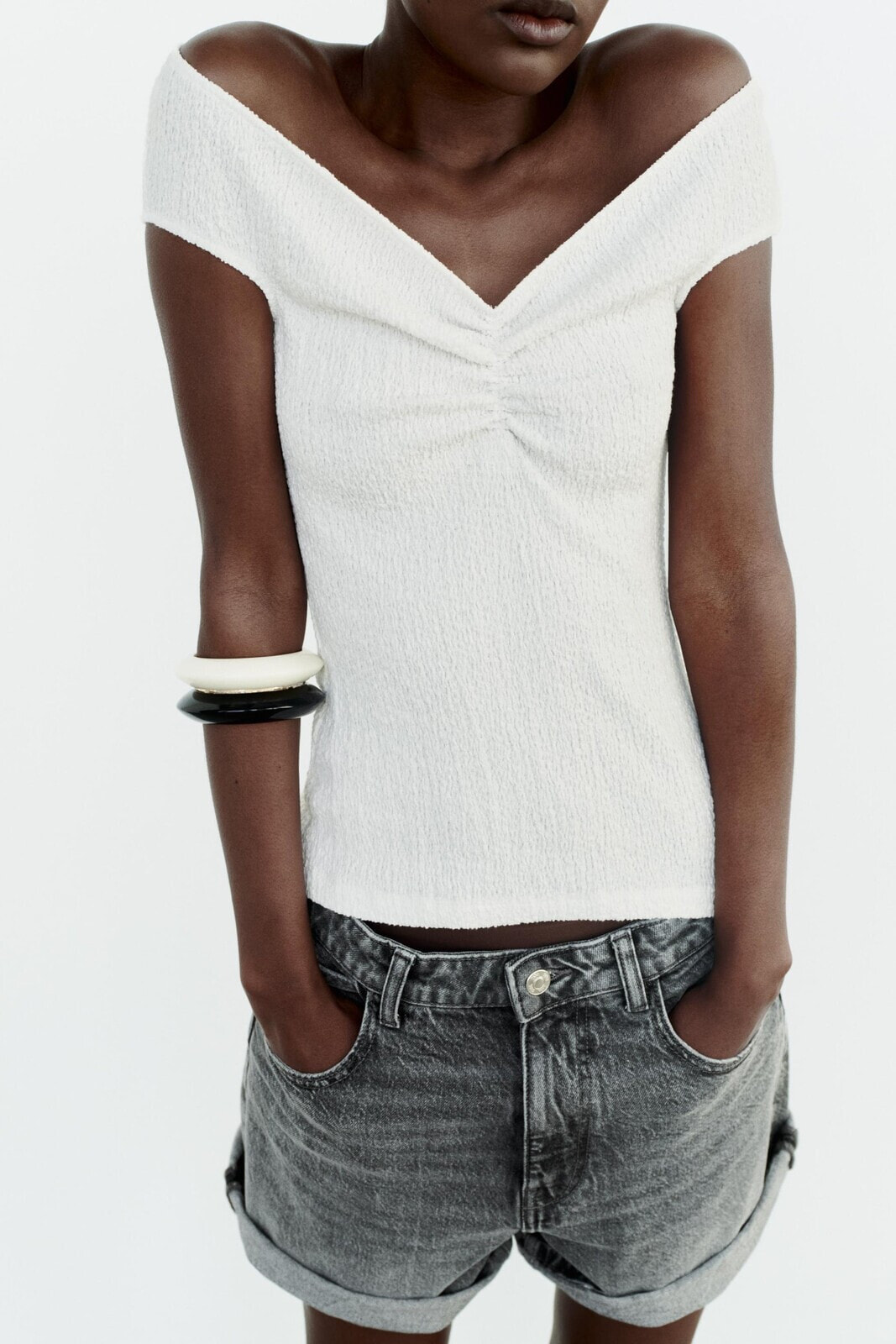 Textured top with gathered detail