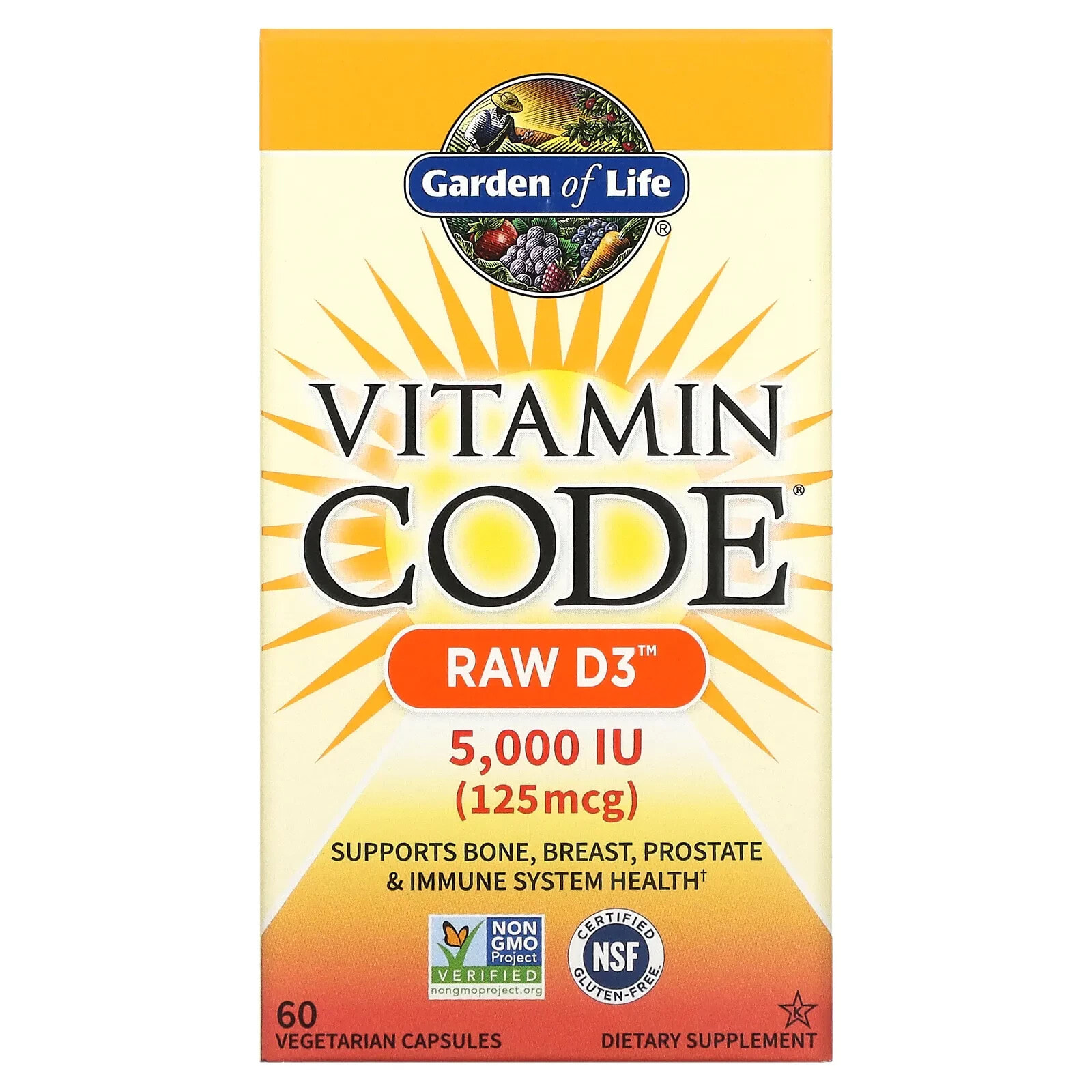 Garden of Life, Vitamin Code, RAW D3, 50 мкг (2000 МЕ), 60 вегетарианских капсул