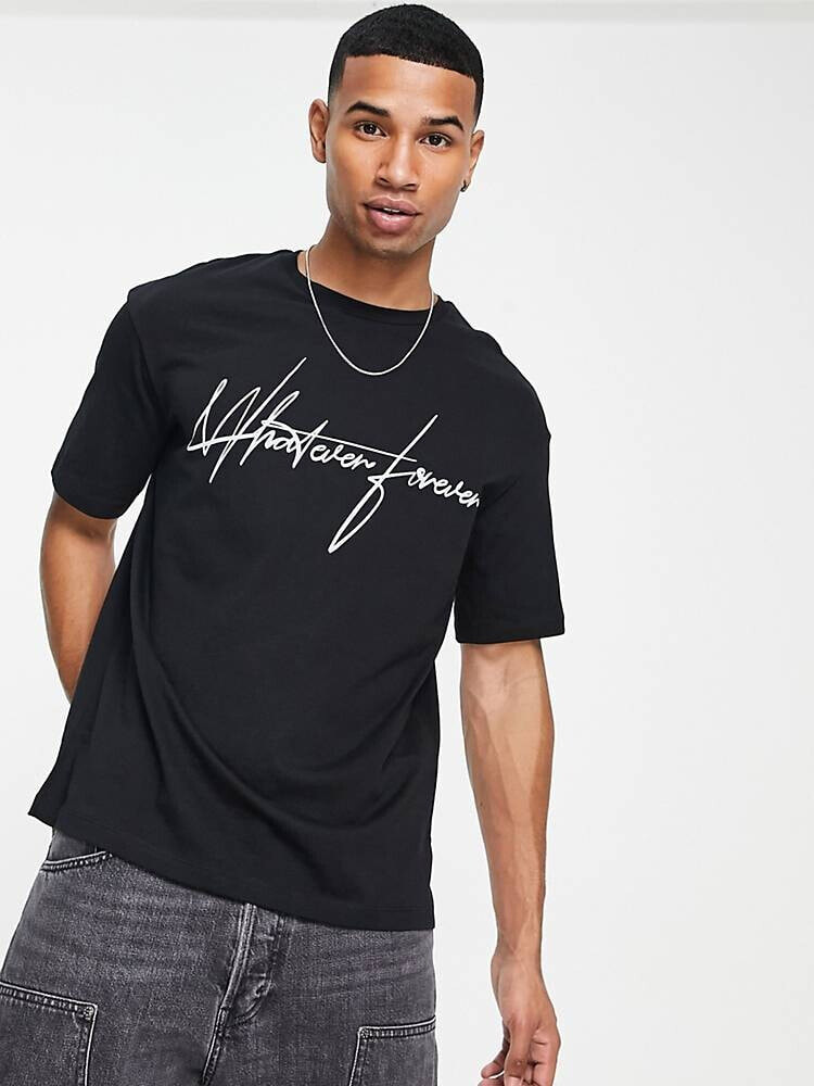 Selected Homme – Oversize-T-Shirt in Schwarz mit „whatever“-Print