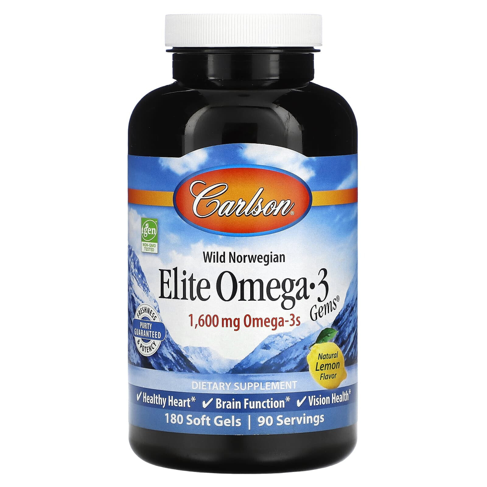 Carlson, Wild Norwegian, Elite Omega-3 Gems, Natural Lemon, 800 mg, 120 Soft Gels