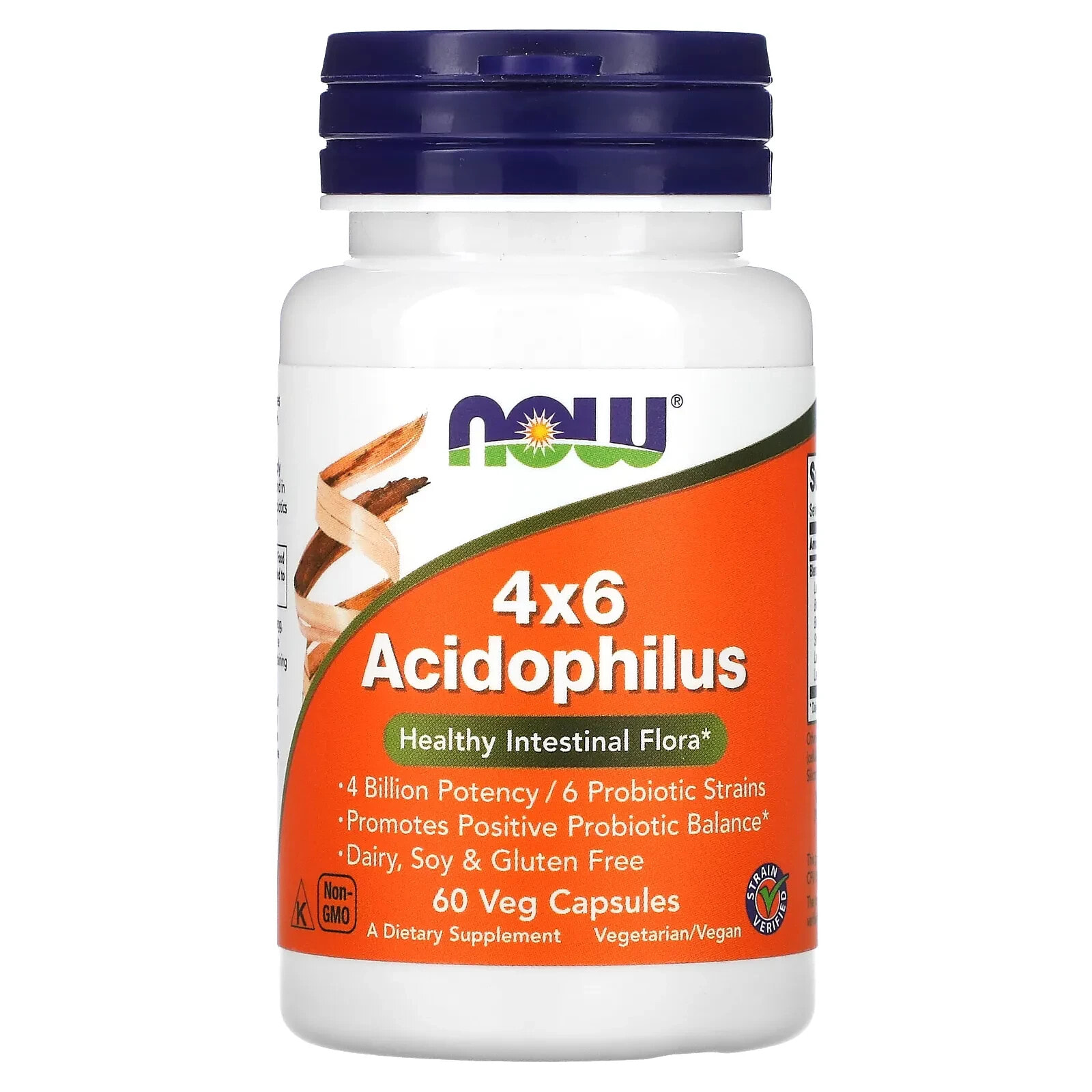 NOW Acidophilus 4 X 6 Комплекс пробиотиков ацидофилус для поддержания кишечной флоры 6 штаммов 4 млрд КОЕ 60 веганских капсул