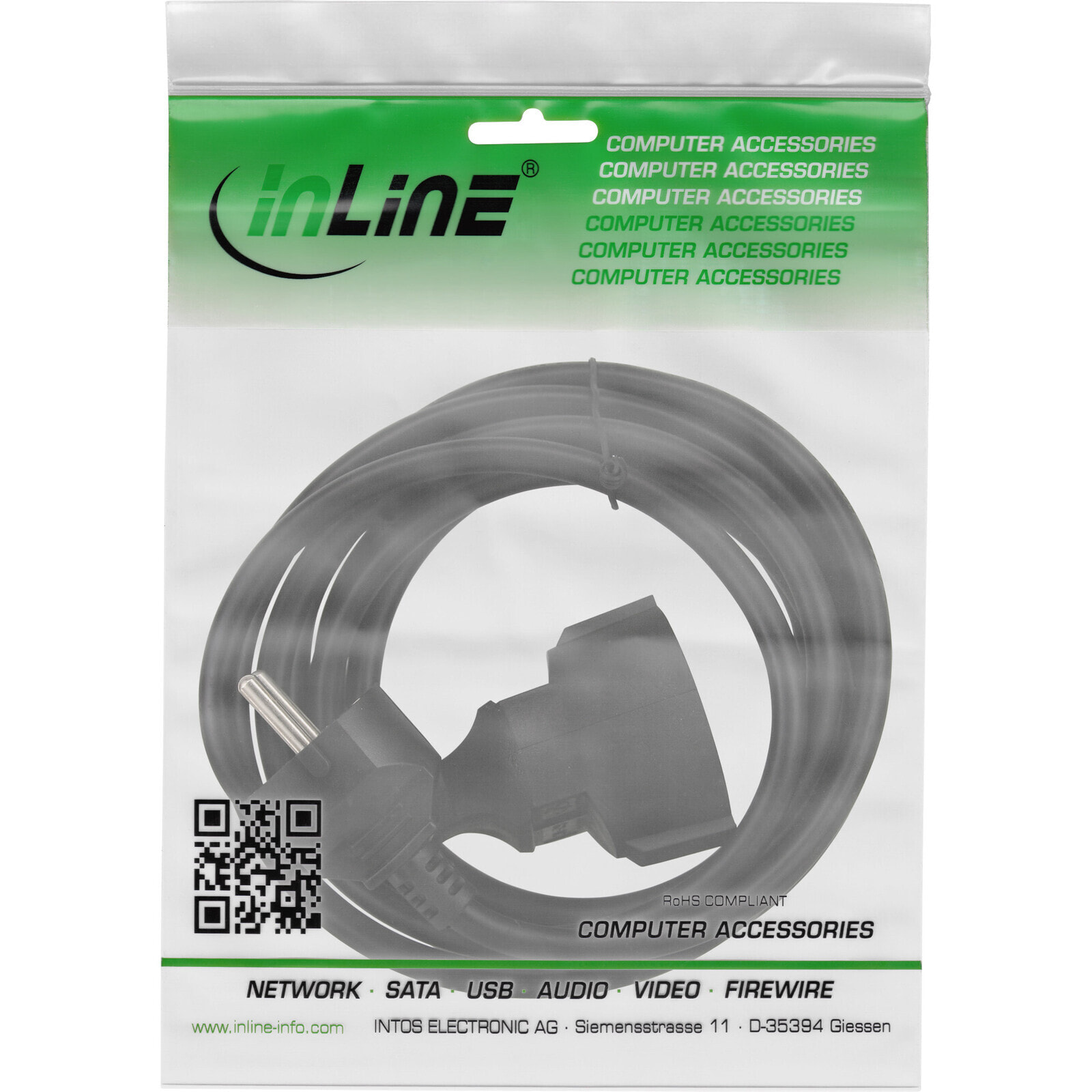 InLine Power extension cable - black - 1.5m - 1.5 m - CEE7/7 - CEE7/7 - H05VV-F3G - 230 V