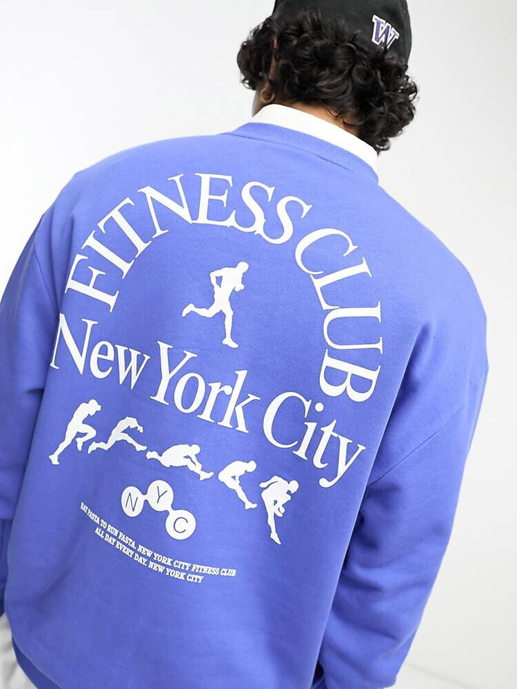 ASOS DESIGN – Oversize-Sweatshirt in Blau mit Sportaufdruck vorne und hinten