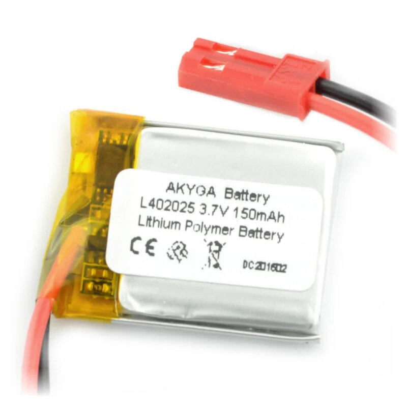 Akyga Li-Pol cell 150mAh 1S 3,7V - connector JST-BEC + socket - 25x20x4mm