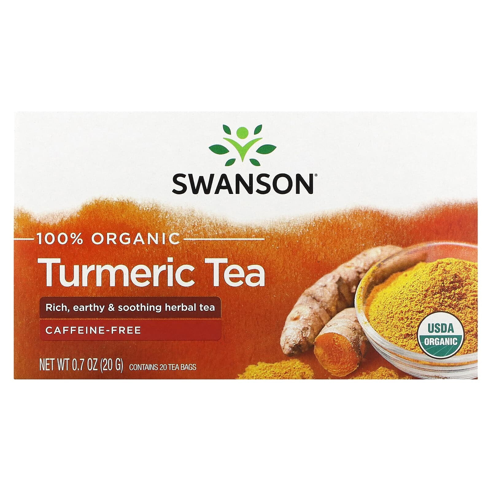 100% Organic Turmeric Tea, Caffeine-Free, 20 Tea Bags, 0.7 oz (20 g)