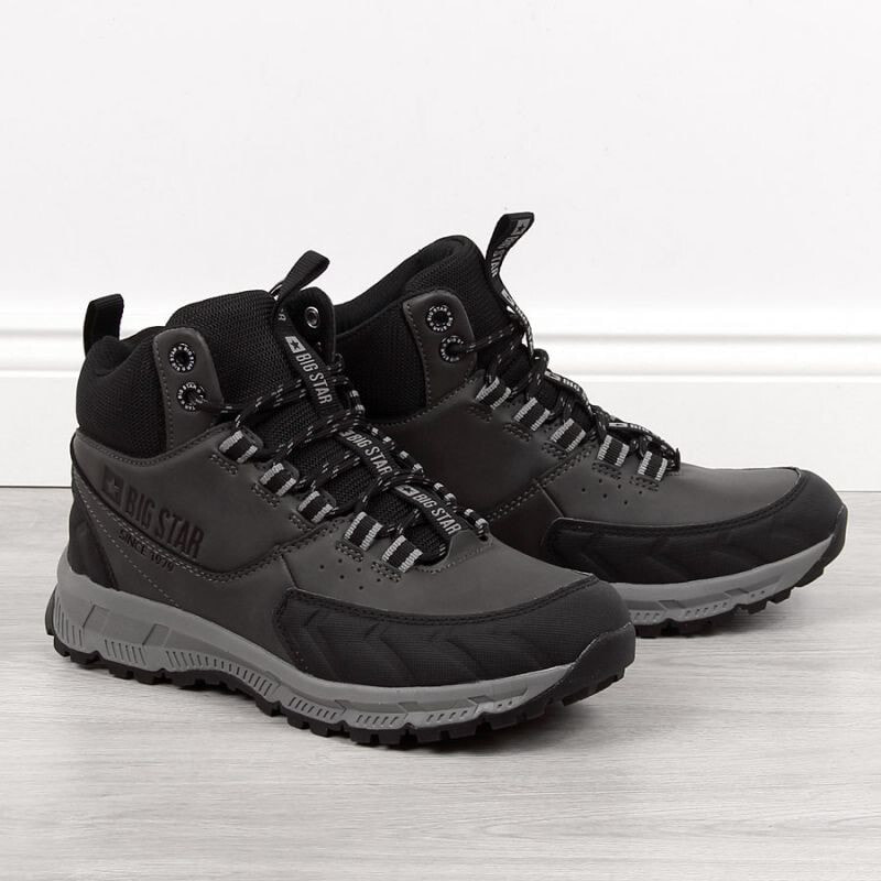 Мужские кроссовки спортивные треккинговые черные кожаные высокие демисезонные Inny Gray Big Star M INT1624A hiking boots