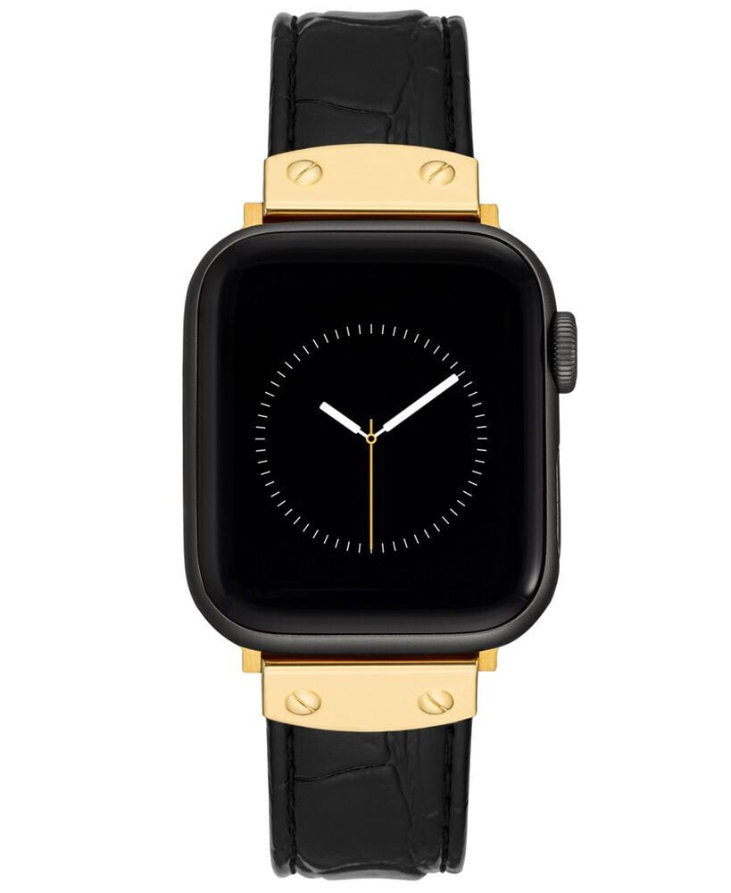 Anne Klein women's Black Genuine Leather Strap Compatible with Apple Watch 38, 40, 41mm