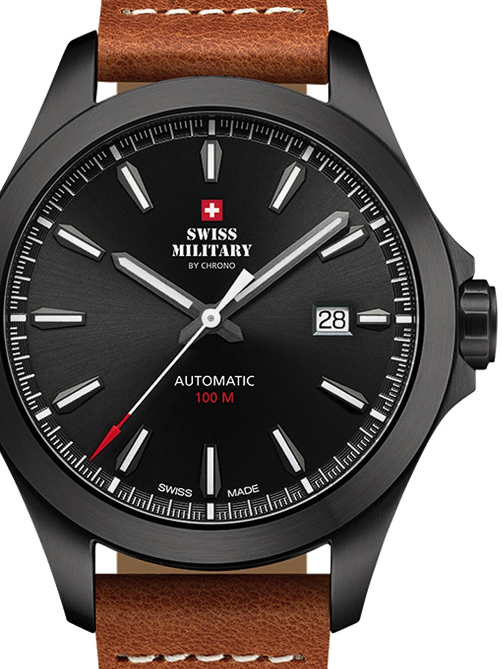 Мужские наручные часы с коричневым кожаным ремешком Swiss Military SMA34077.11 Automatic 42mm 10ATM