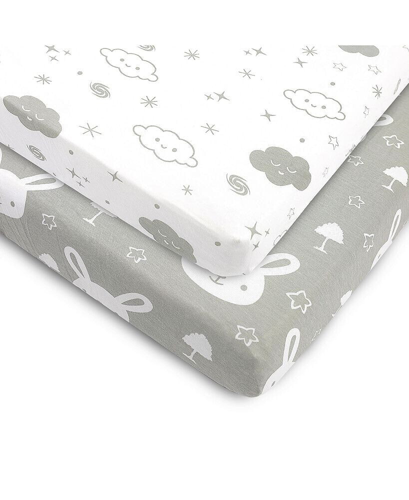 Bublo Baby pack and Play Fitted Sheet, Portable Pack N Plays Mini Crib Sheets, 2 Pack Play Sheets, 100% Jersey Cotton Playard Sheets