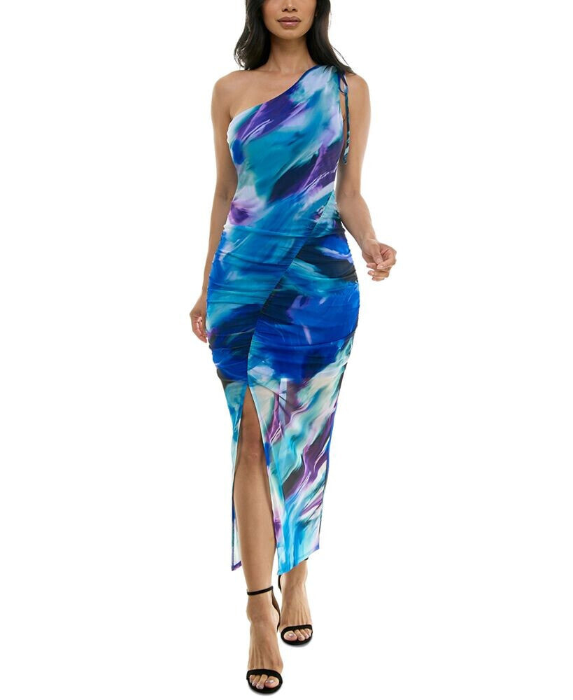 Emerald Sundae one-Shoulder Sleeveless Printed Mesh Dress