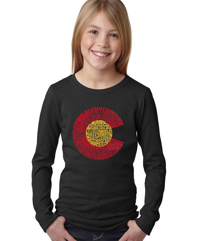 LA Pop Art big Girl's Word Art Long Sleeve T-Shirt - Colorado