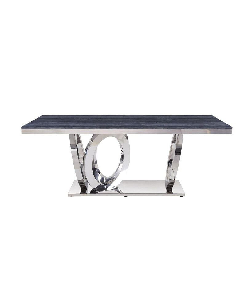 Simplie Fun nasir Dining Table, Gray Printed Faux Marble & Mirrored Silver Finish