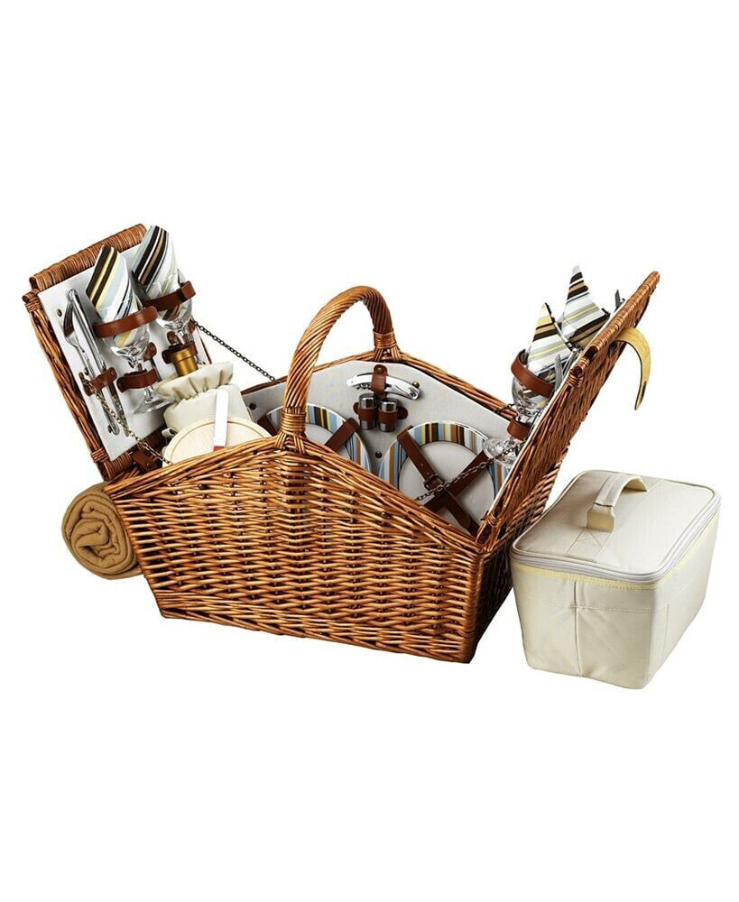 Huntsman English-Style Willow Picnic Basket for 4 with Blanket