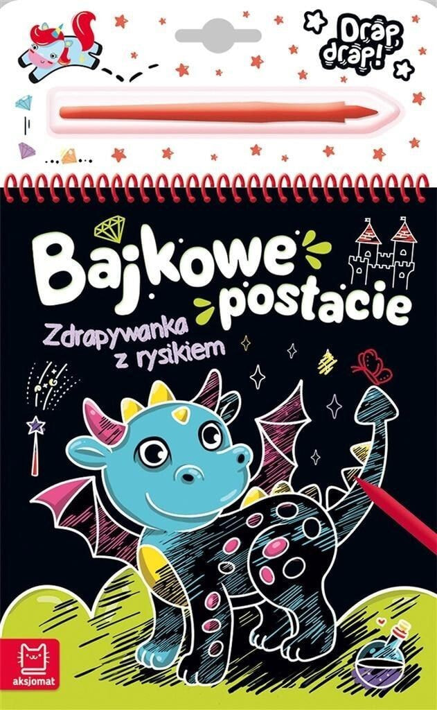Раскраска для рисования Aksjomat Kraków Zdrapywanka z rysikiem. Bajkowe postacie