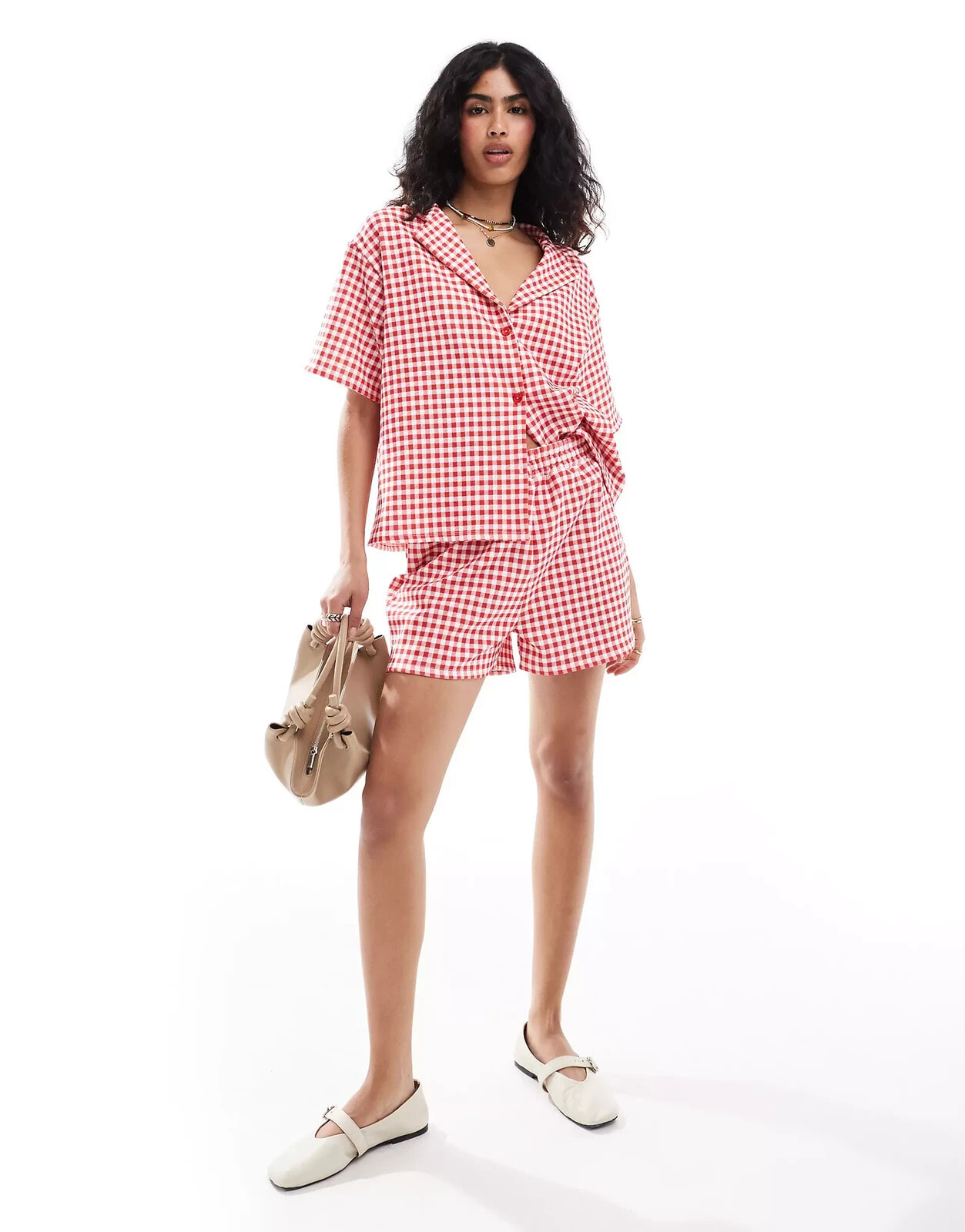 ASOS DESIGN – Longline-Shorts in Rot mit Vichykaro-Muster, Kombiteil