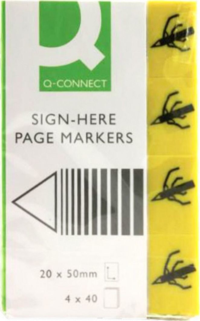 Канцелярский набор для школы Q-Connect Zakładki indeksujące Q-CONNECT Sign-here, papier, 20x45mm, 4x40 kart., żółty