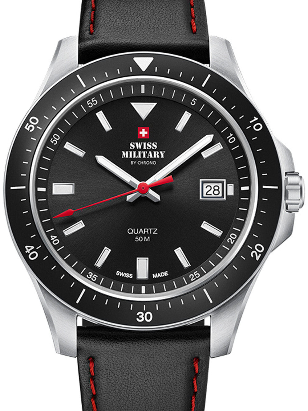 Мужские наручные часы с черным кожаным ремешком  Swiss Military SM34082.04 mens quartz 42 mm 5ATM