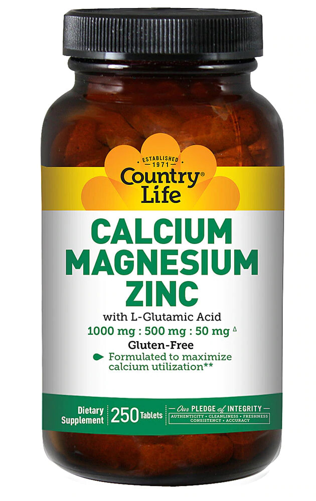 Country Life Calcium Magnesium Zinc   Кальций магний цинк с L-глутаминовой кислотой  250 таблеток
