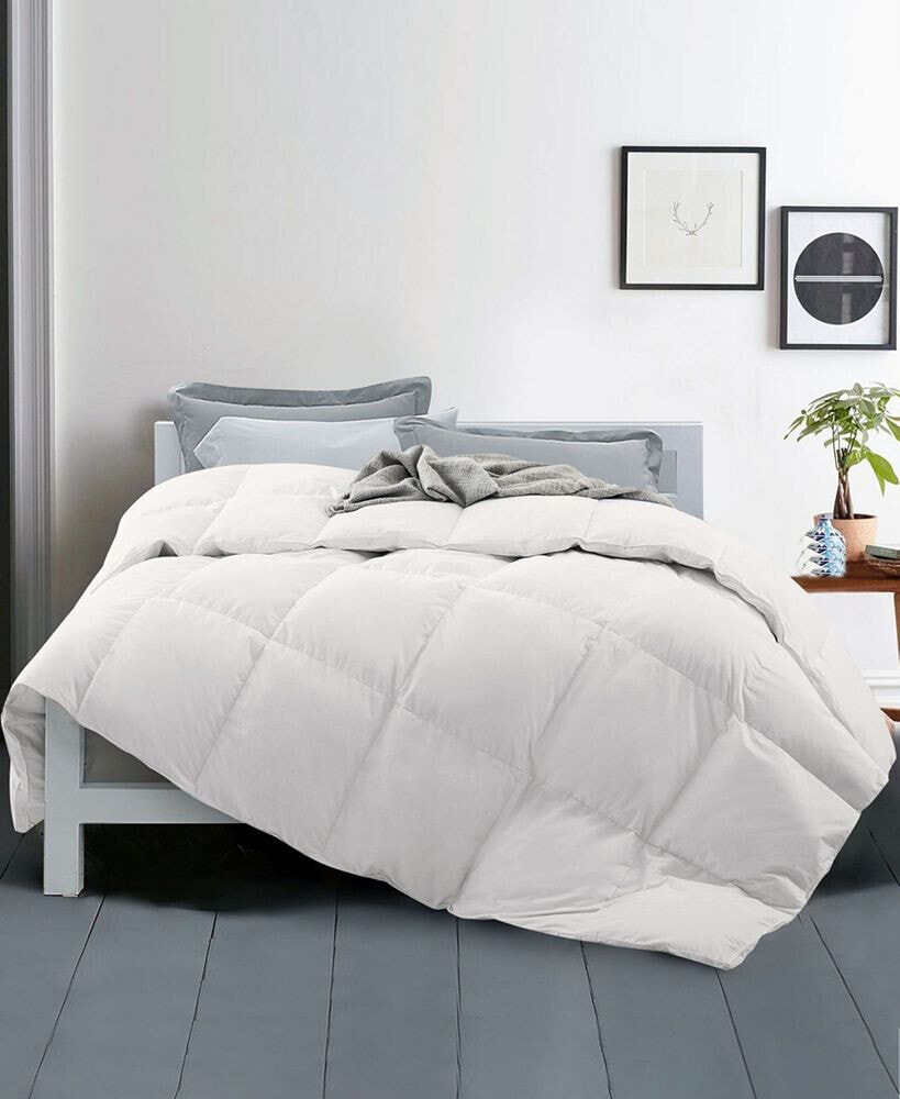 UNIKOME medium Weight White Goose Feather and Down Comforter with Duvet Tabs, Twin