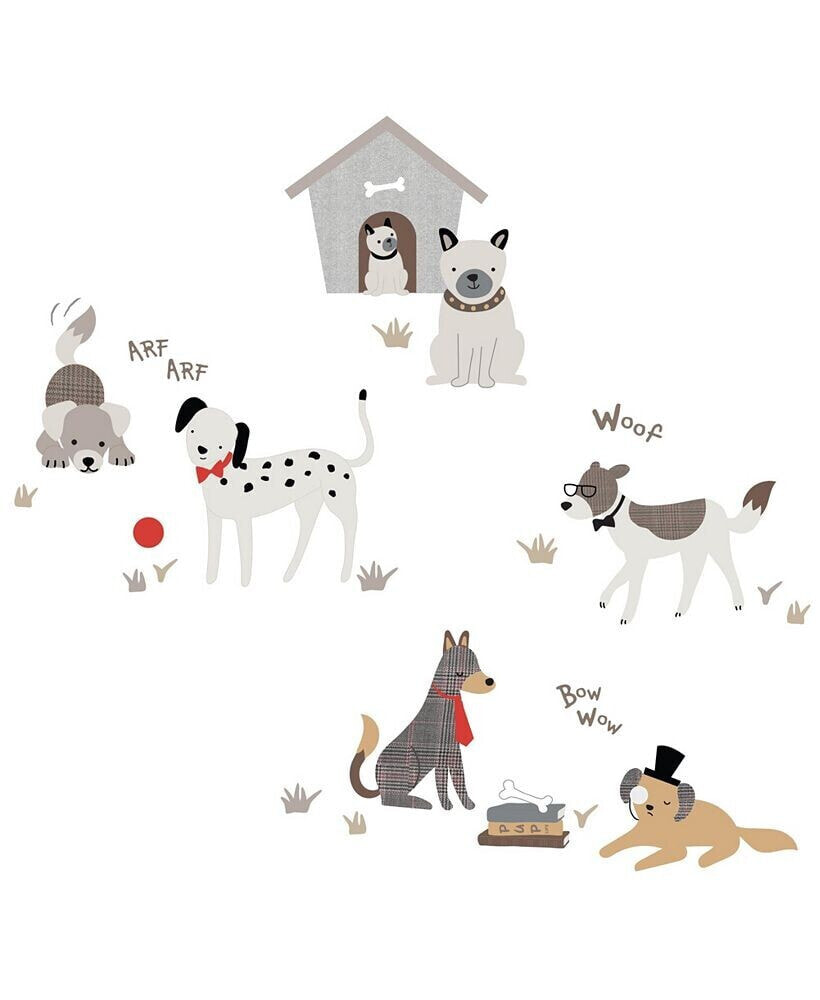 Lambs & Ivy bow Wow Gray/Beige Dog/Puppy with Doghouse Wall Decals/Stickers