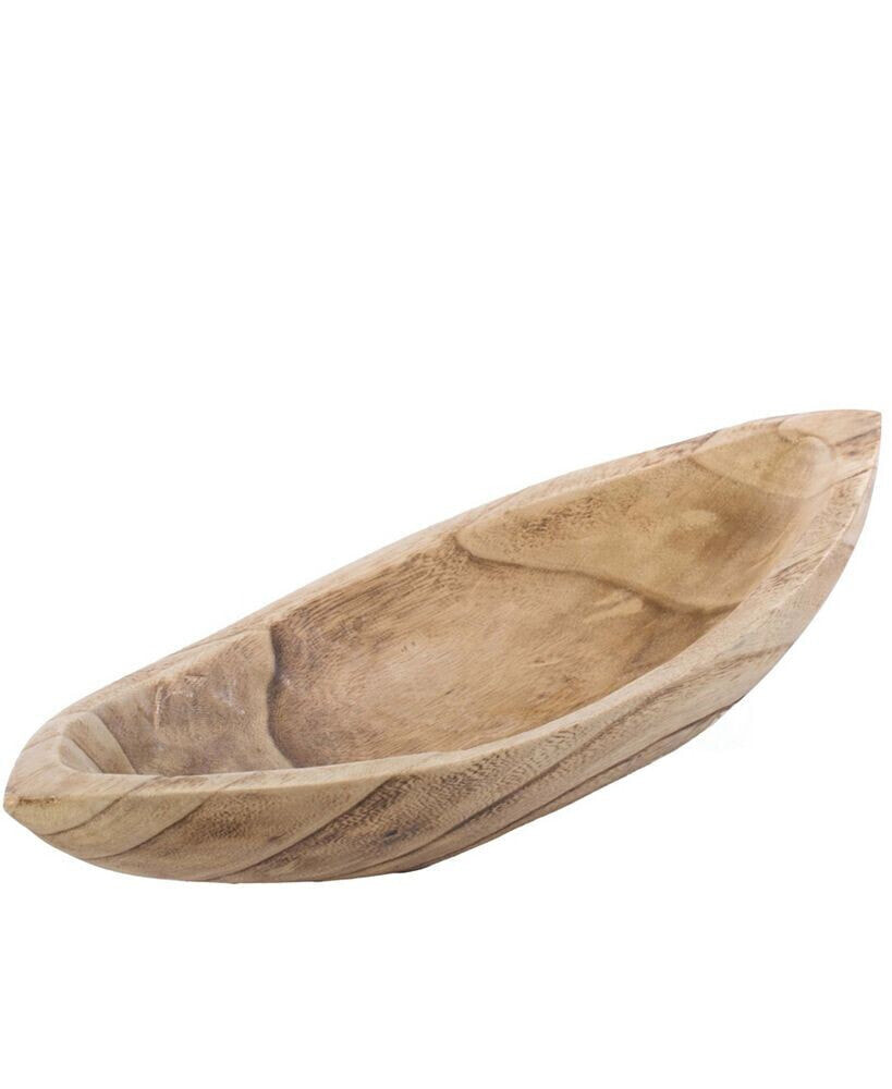 Vintiquewise wood Carved Boat Shaped Bowl Basket Rustic Display Tray