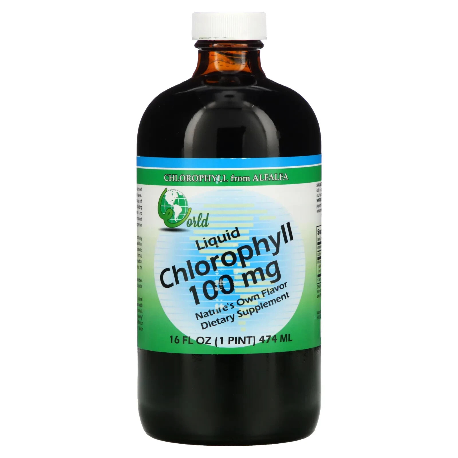 Ворлд Органик, жидкий хлорофилл, 100 мг, 474 мл (16 жидк. унций)
