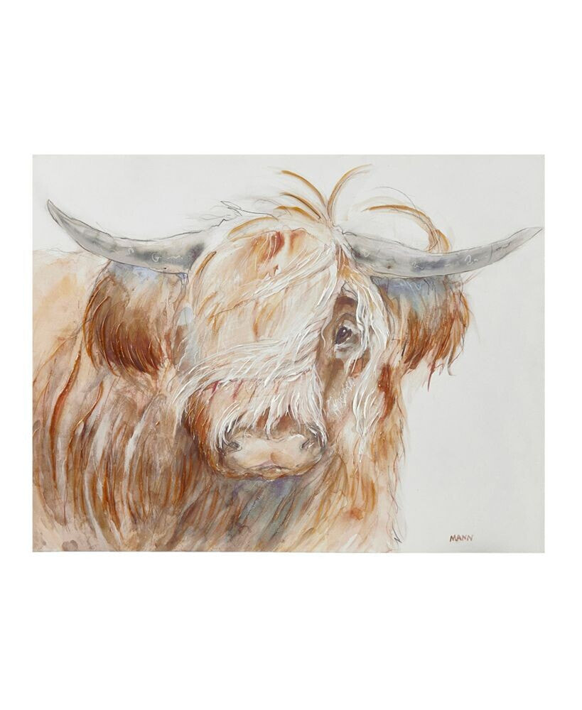 INK+IVY windswept Hand Embellished Highland Bull Canvas Wall Art
