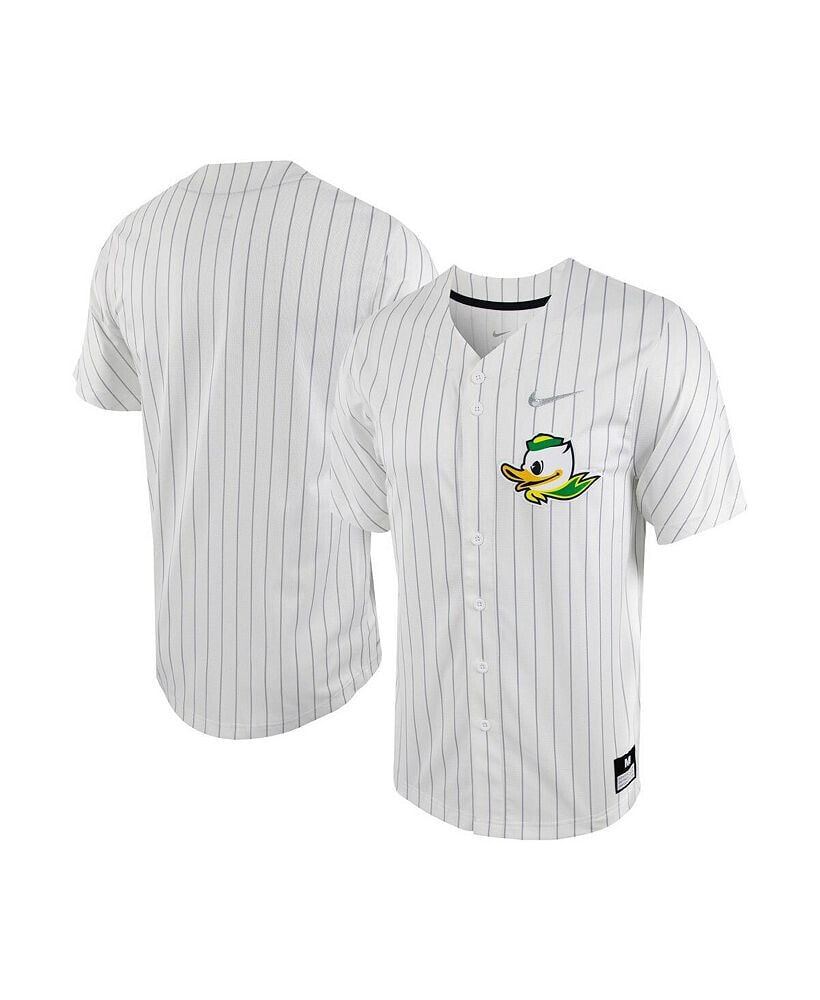 Nike men's White, Silver Oregon Ducks Pinstripe Replica Full-Button Baseball Jersey