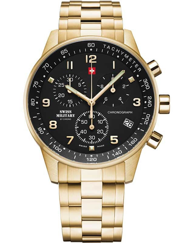 Мужские наручные часы с золотым браслетом Swiss Military SM34012.12 Chronograph 41mm 5 ATM