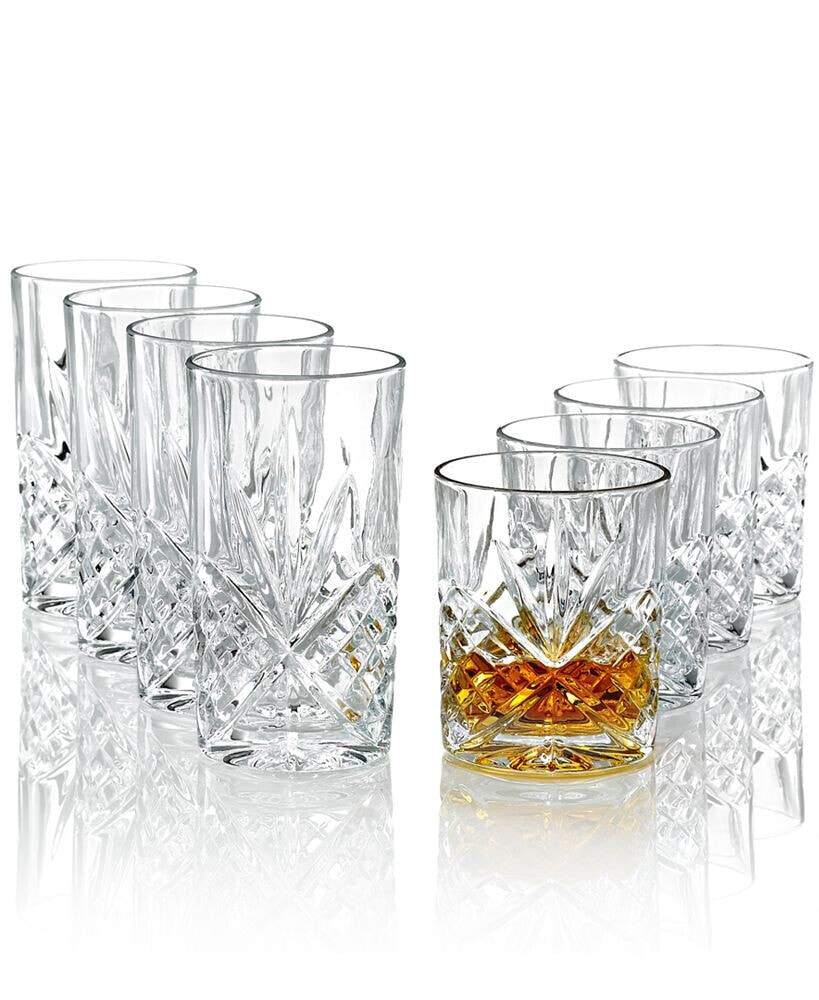 Godinger barware, Dublin Double Old-Fashioned and Highball Glasses, Set of 8