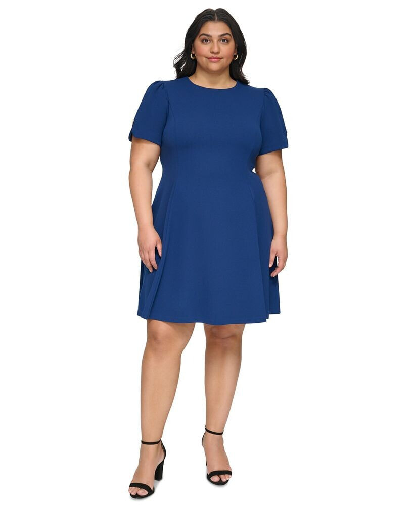 DKNY plus Size Button-Trim Fit & Flare Dress