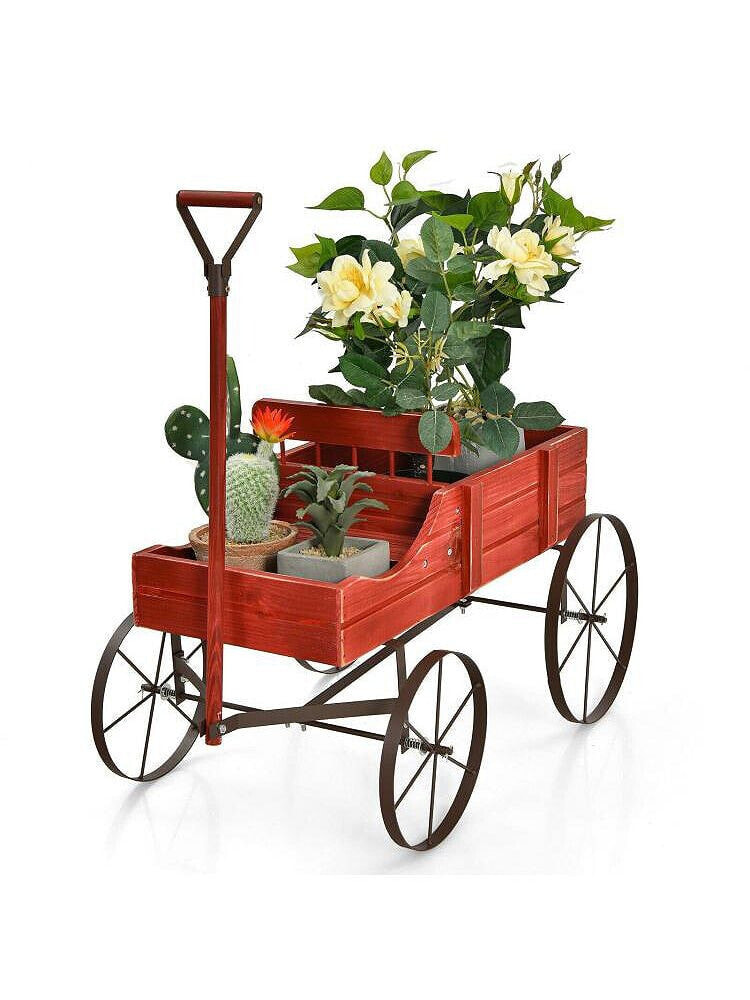 Slickblue wooden Wagon Plant Bed with Metal Wheels for Garden Yard Patio