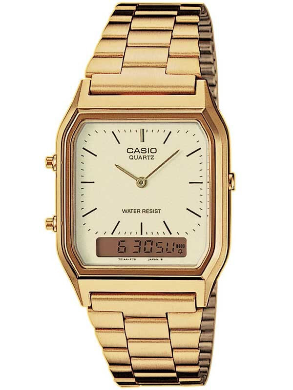 Мужские наручные часы с золотым браслетом CASIO AQ-230GA-9DMQYES Collection 30mm 3 ATM