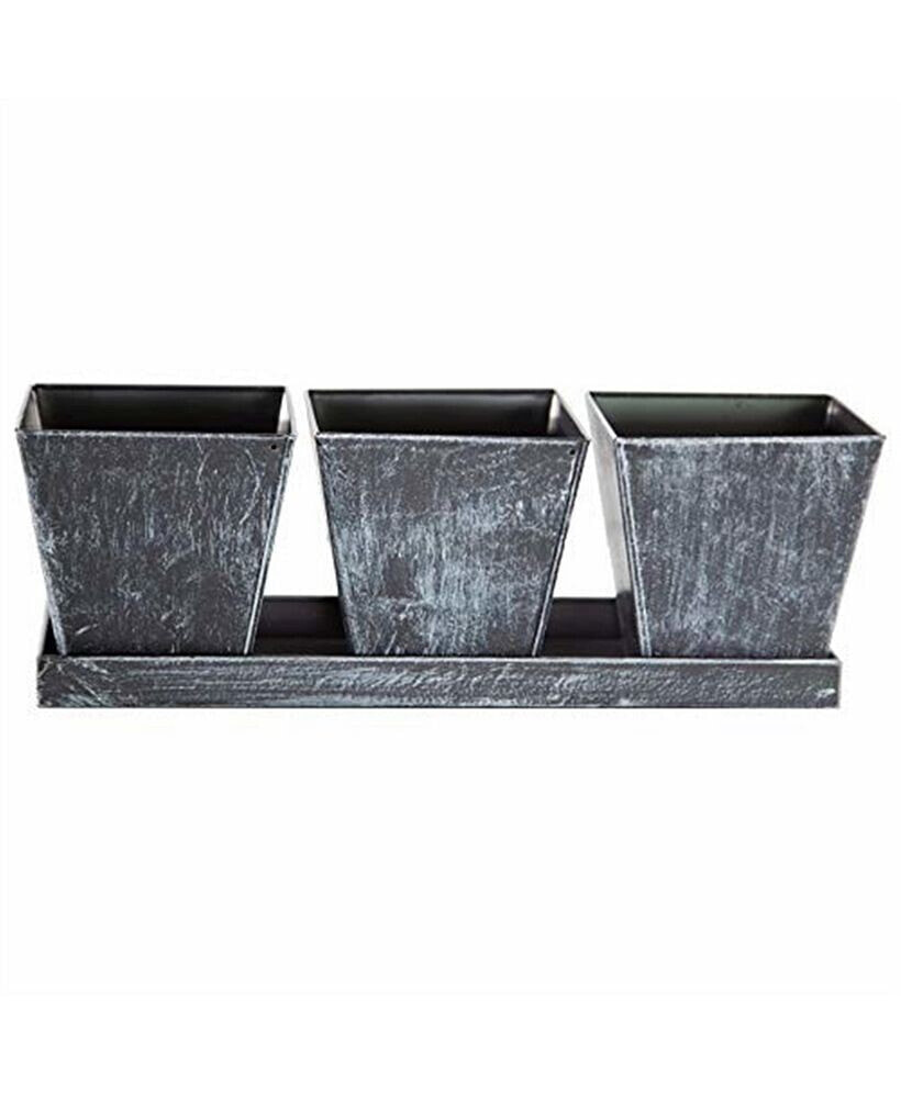 Gardener Select Farmhouse Square Planter w/ Tray Set Black 12.5