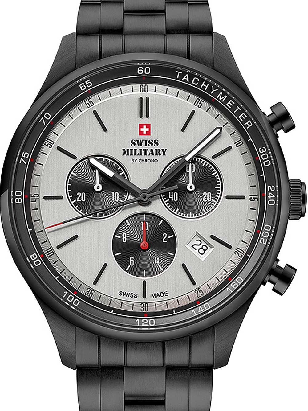 Мужские наручные часы с черным браслетом Swiss Military SM34081.05 chrono 42mm 10ATM