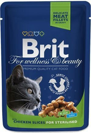 Влажный корм для кошек Brit Premium, кусочки с разными вкусами, 12 х 100 г