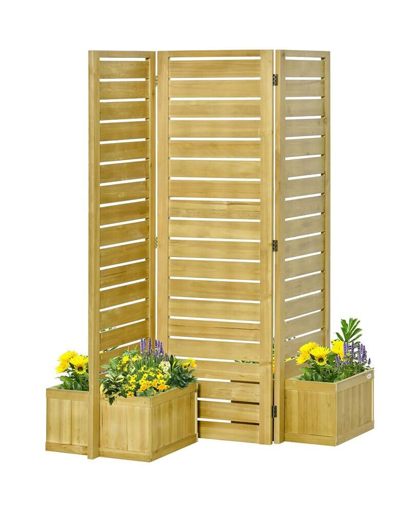 Outsunny wood Privacy Screen w/ 4 Raised Planter Box, 3 Panels & Drainage Holes